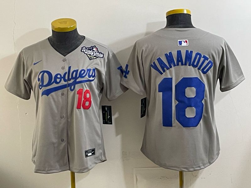 Youth 2025 Los Angeles Dodgers #18 Yamamoto Grey Game Nike MLB Jersey style 0012